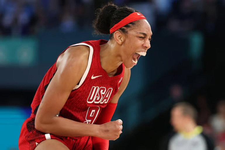 A'ja Wilson Shines as Team USA Takes on France in Women's Basketball from getty image